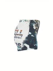 Letter & Flower Cross Print Skinny Shorts