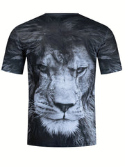 3D Lion Print T-Shirt for Men, Crew Neck Tee for Summer