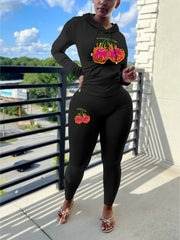 Cherry Print Sweatsuit Set Hoodies & Skinny Pants