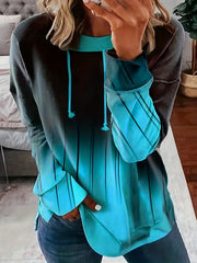 Ombre Crew Neck Drawstring Sweatshirt Long Sleeve Women's Clothing