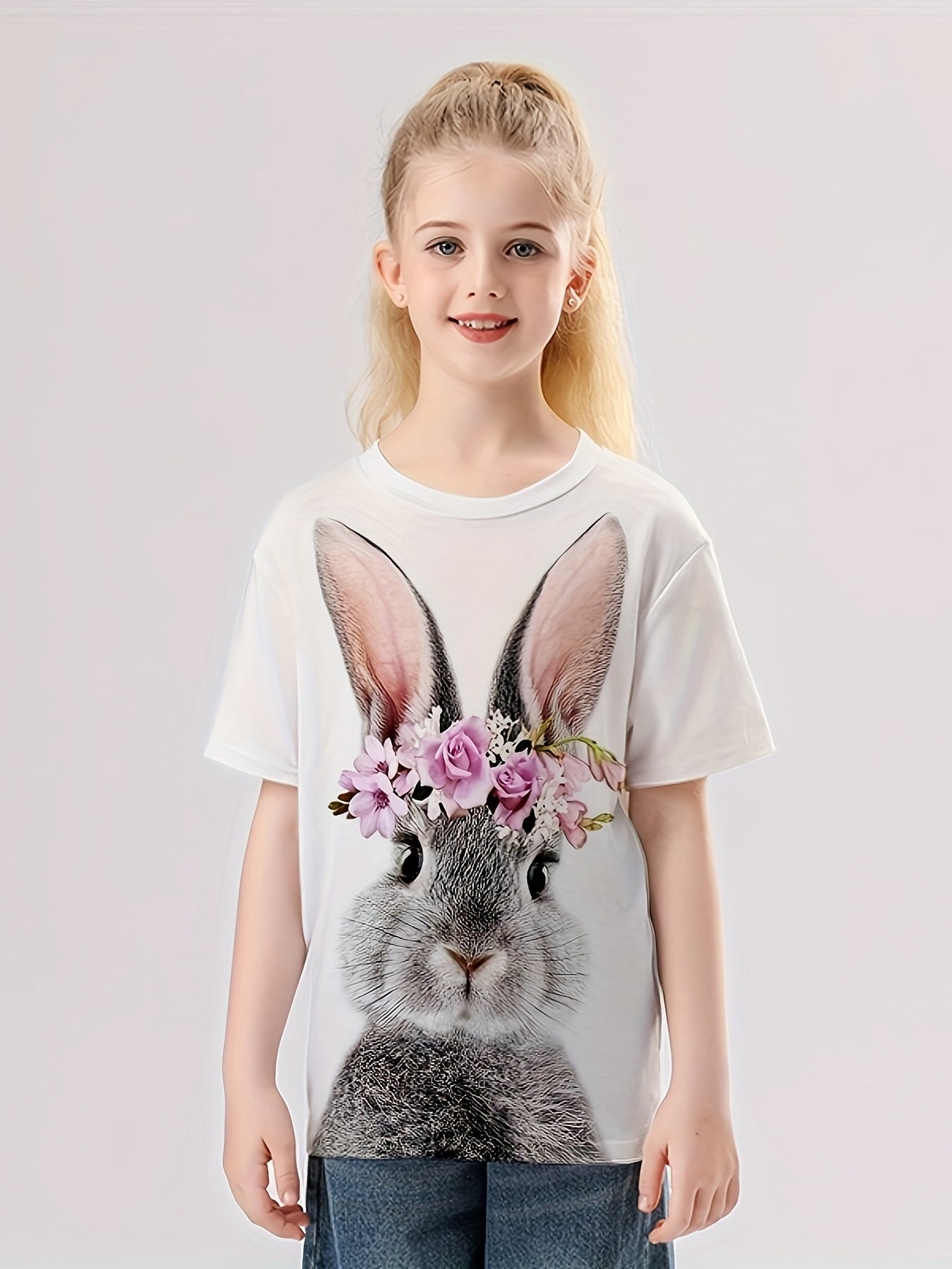 3D Bunny Graphic T shirt Girls Casual Short Sleeve Tees Summer Clothes