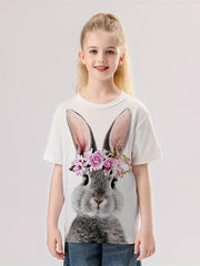 3D Bunny Graphic T shirt Girls Casual Short Sleeve Tees Summer Clothes