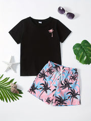 Boys Coconut Tree Outfit T shirt & Shorts Set Summer Kids Clothes