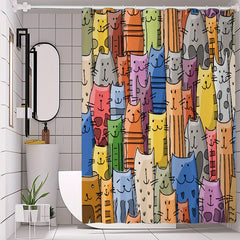Cartoon Cat Shower Curtain Waterproof Mildew Proof Bathroom Decor