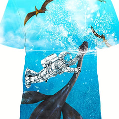 Kid's Astronaut & Dinosaur Graphic T shirt Summer Casual Tee