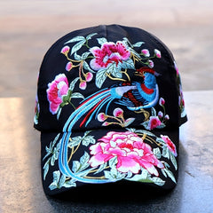 Bird Embroidery Backless Baseball Cap Boho Ponytail Sun Hat