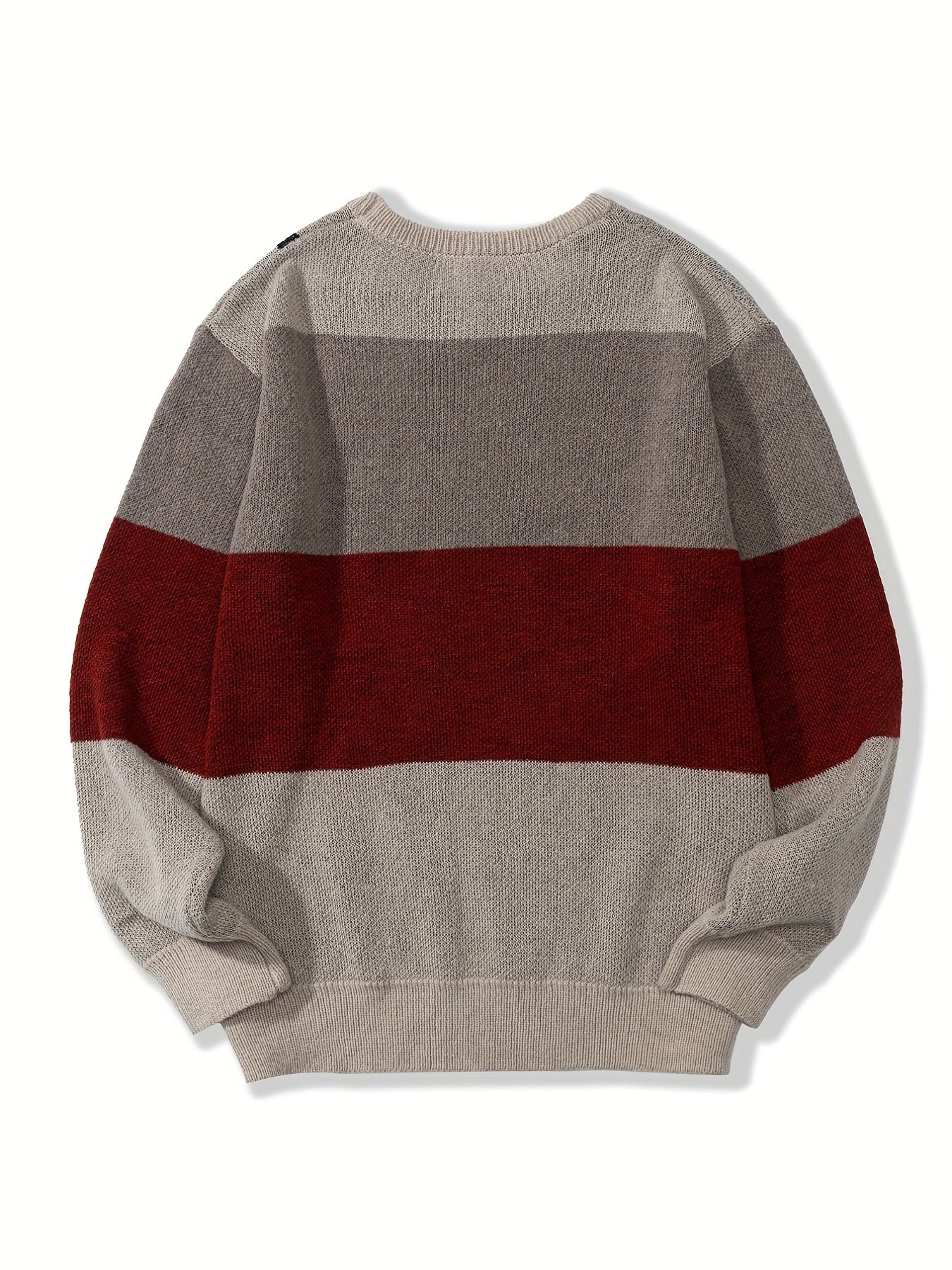 Knitted Block Sweater Men's Casual Warm Crew Neck Pullover For Men