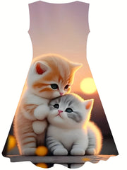 Girls Sunset Cat Sleeveless Dress