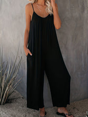 V-Neck Wide Leg Jumpsuit with Pockets