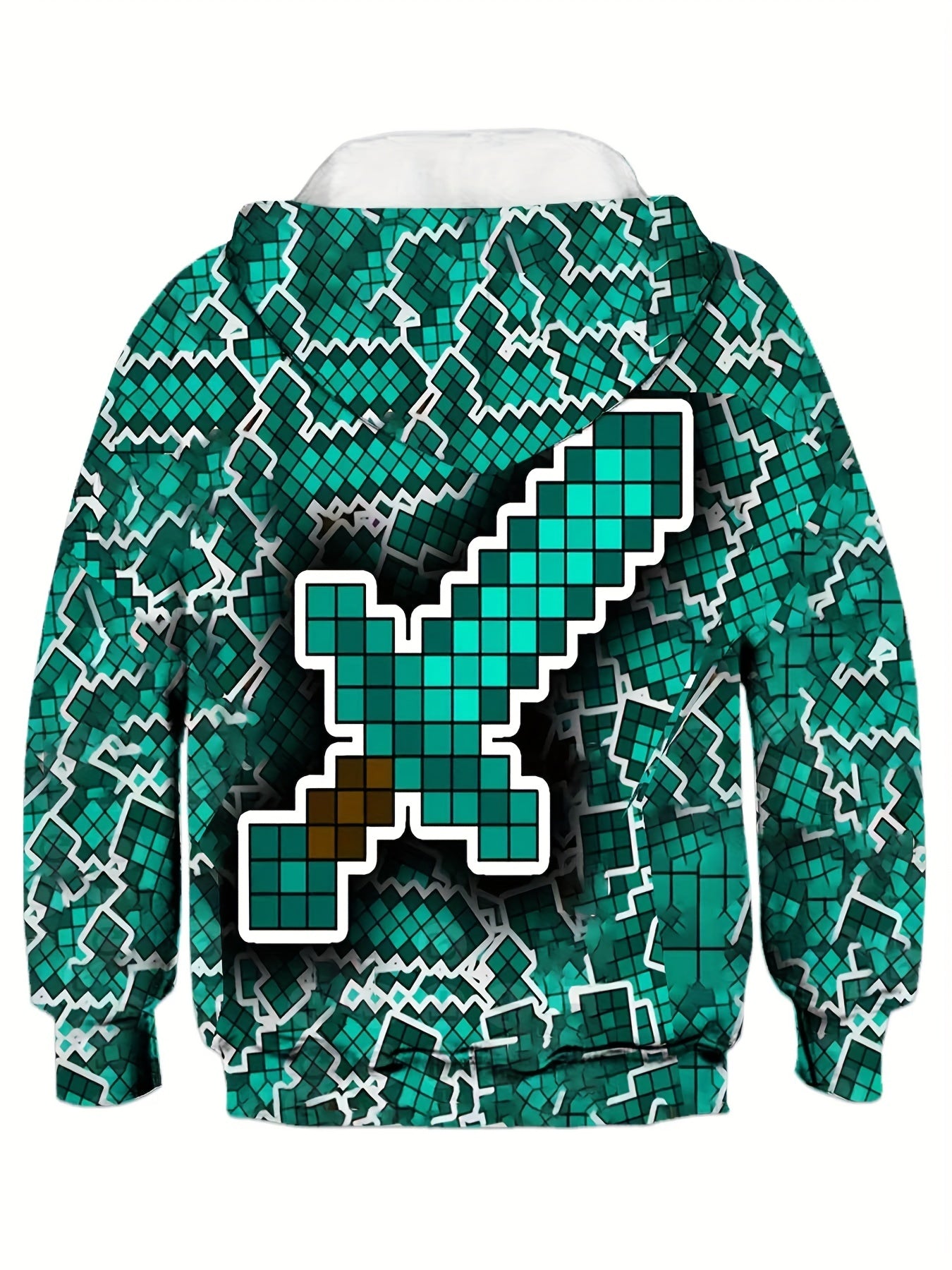 Green Sword Print Boys Hoodie for Spring Fall