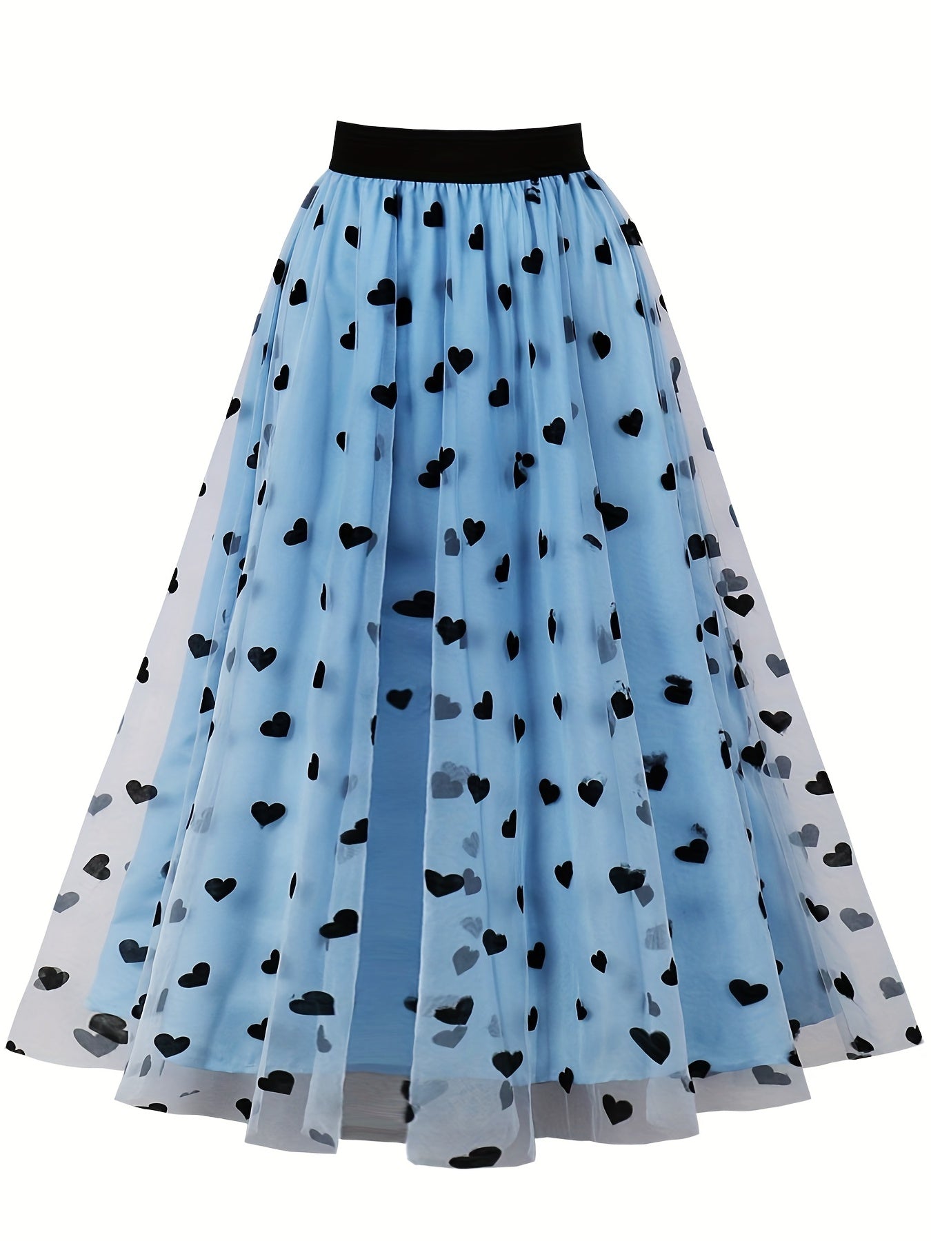 Heart Print Mesh Overlay Skirt for Women