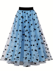 Heart Print Mesh Overlay Skirt for Women