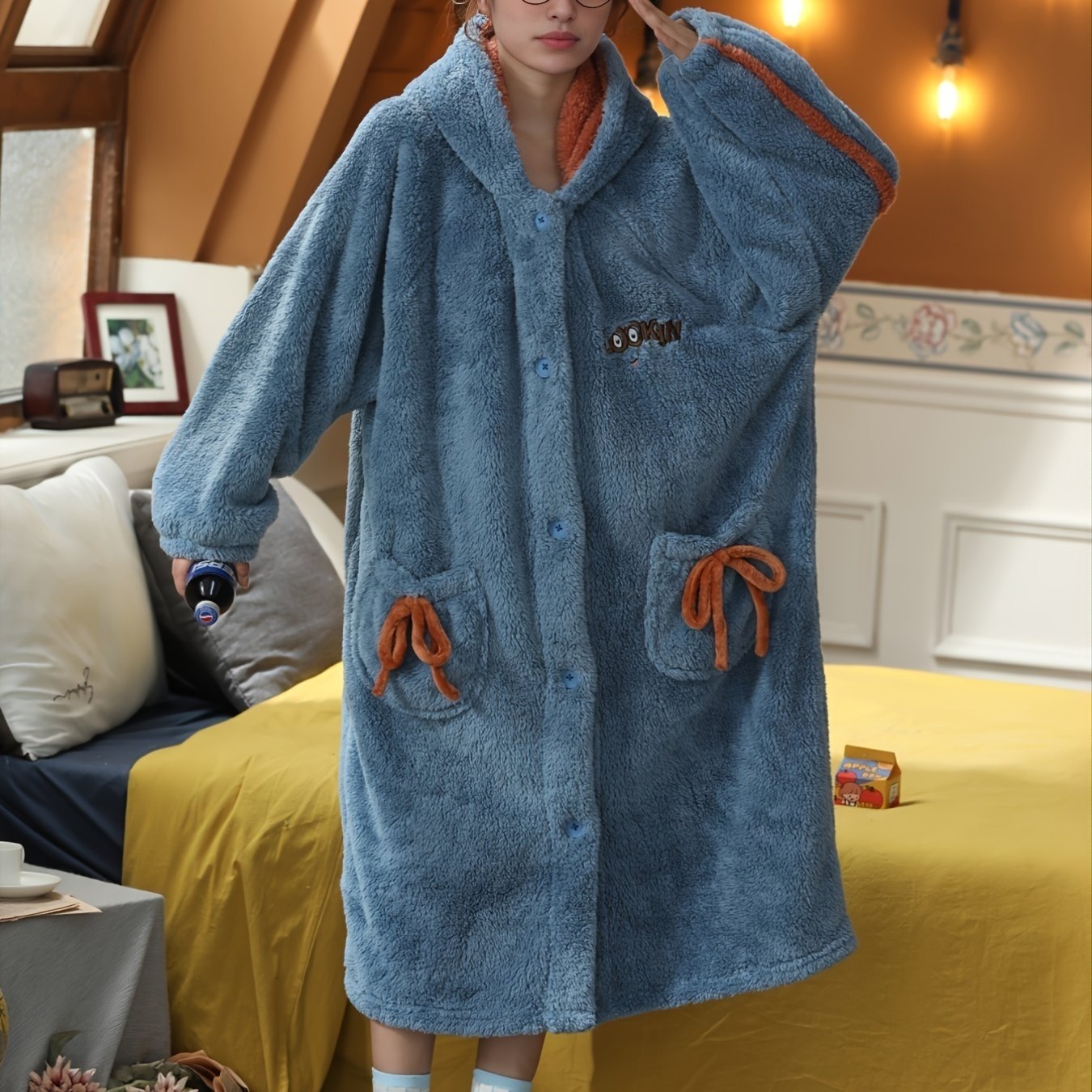Soft & Thick Fuzzy Hoodie Pajamas Set Women's Loungewear & Sleepwear