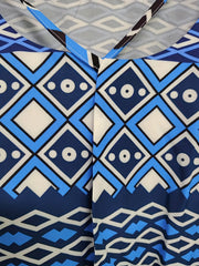 Geo & Stripe Print Half Sleeve Maxi Dress