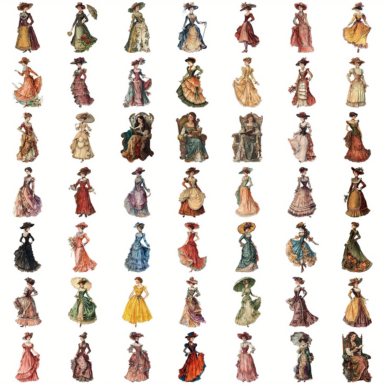 50pcs Vintage Medieval Court Dress Stickers for DIY Craft