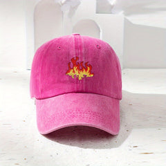 Flame Print Baseball Cap Washed Distressed Cotton Sports Hat