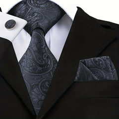 Men's Floral Tie Set with Handkerchief and Clip