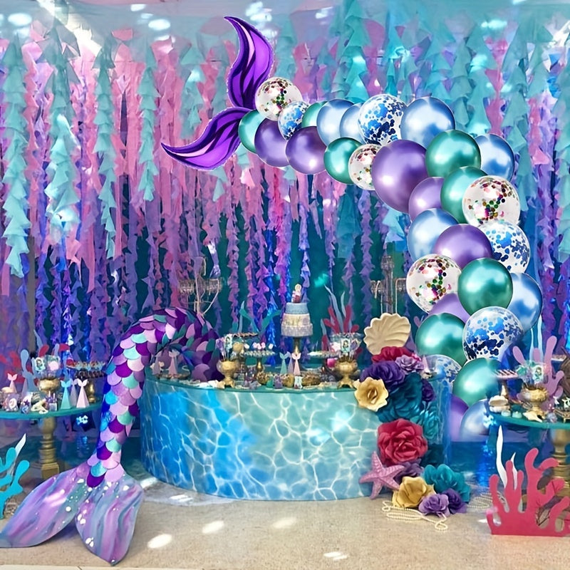 44pcs Mermaid Tail Glitter Balloon Set Party Birthday Decoration
