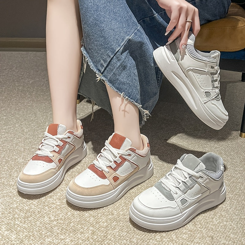 Platform Skate Shoes Round Toe Lace Up Sneakers