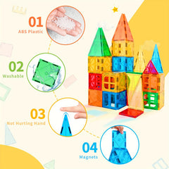 63pcs Kids Magnetic Tiles 3D Building Blocks Set Educational Toys - Boys & Girls