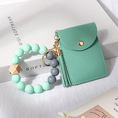 Silicone Bead Bracelet Keychain Wallet Tassel Coin Purse for Women
