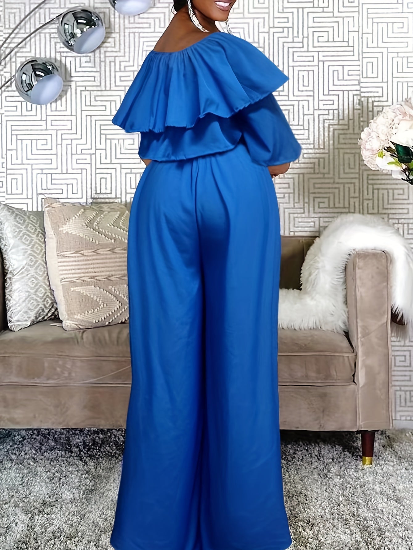 Women's Off Shoulder Crop Top & Wide Leg Pants Set