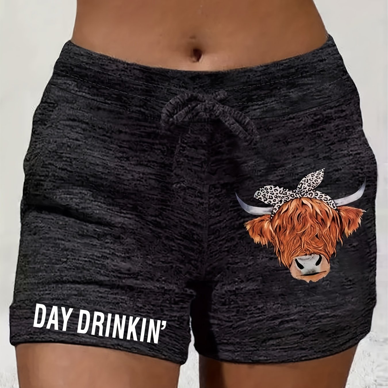 Heifer Print Drawstring Shorts for Women