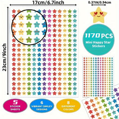 1170pcs Star Stickers Happy Smile Face Stars Students Reward Chart