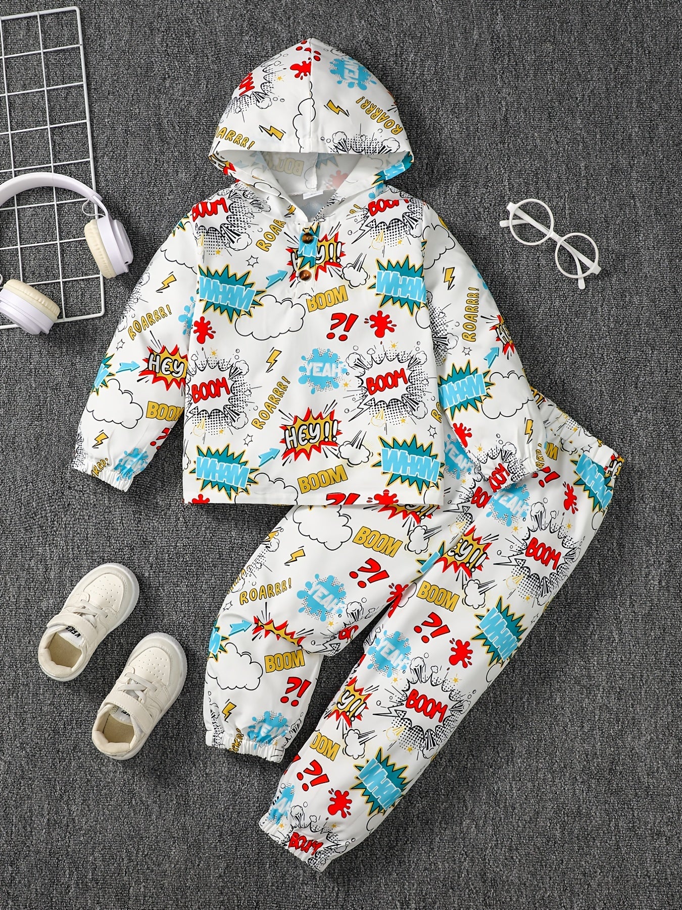 Boys Comics Letter Hoodie & Sweatpants Set