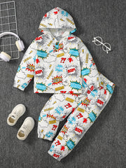 Boys Comics Letter Hoodie & Sweatpants Set