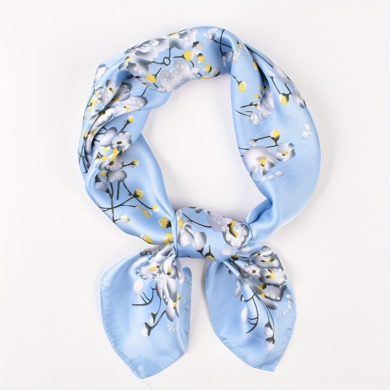 Small Flower Print Bandana Silk Square Scarf Satin Neckerchief Head Wrap