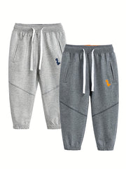 2pcs Dinosaur Print Boys Casual Sweatpants Quick Drying Jogger Sports Pants