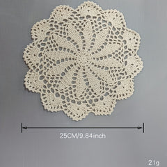 1pc Beige Lace Crochet Coaster Doily Vintage Fabric Anti-scald