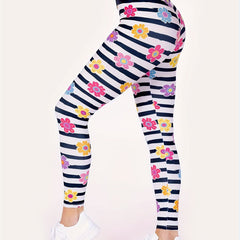 Stripe & Floral Print High Rise Skinny Leggings
