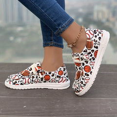 Women's Skate Shoes with Sports Pattern Design Lace up Flat Sneakers