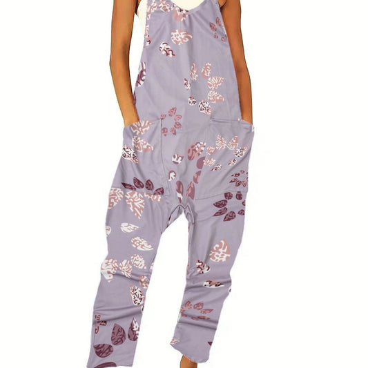 Floral Print Spaghetti Strap Jumpsuit Boho Sleeveless Wide Leg Jumpsuit