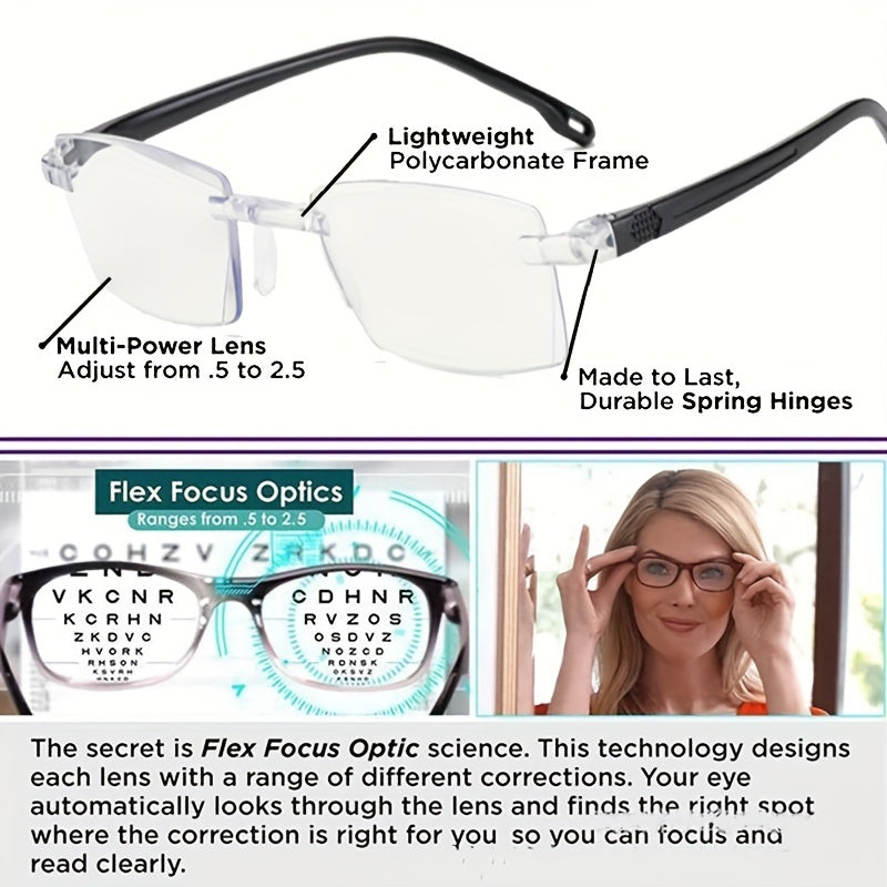 1pc Men's Multifocal Glasses Unisex High Auto Adjusting Rimless Glasses