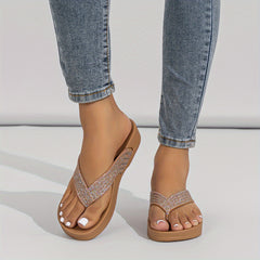 Women's Rhinestone Flip Flops Open Toe Wedge Sandals