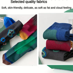 Colorblock Crew Socks Funny Print Mid Tube Stockings