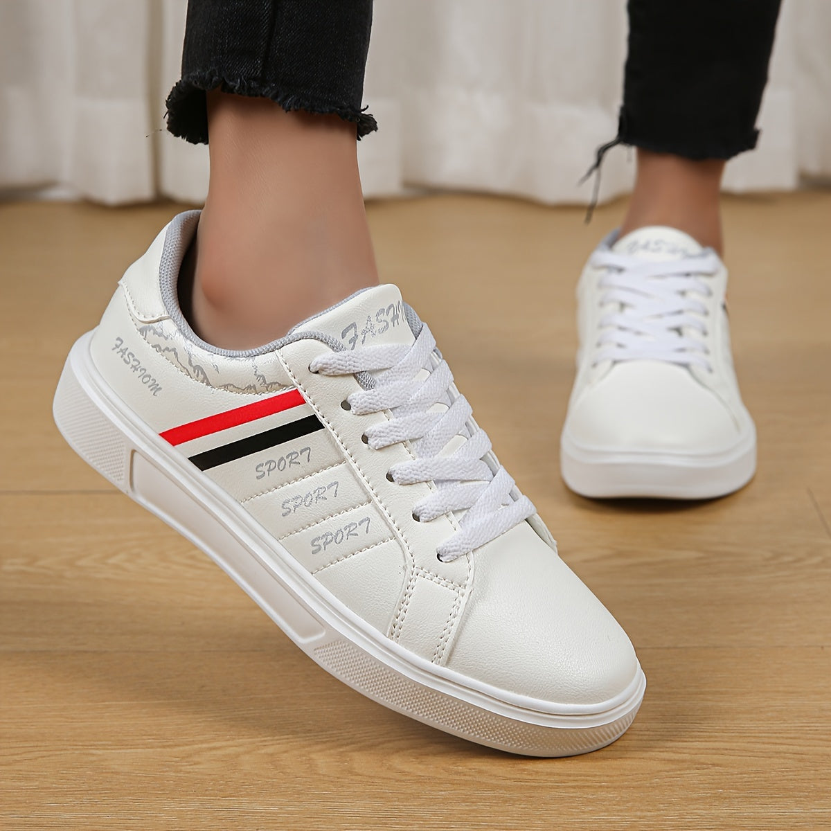 Colorful Stripes Pattern Faux Leather Skate Shoes