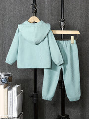 3pcs Teen Casual Pocket Front Hoodie & Pants & Sling Bag Set