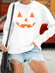 Halloween Pumpkin Print Pullover Sweatshirt for Women