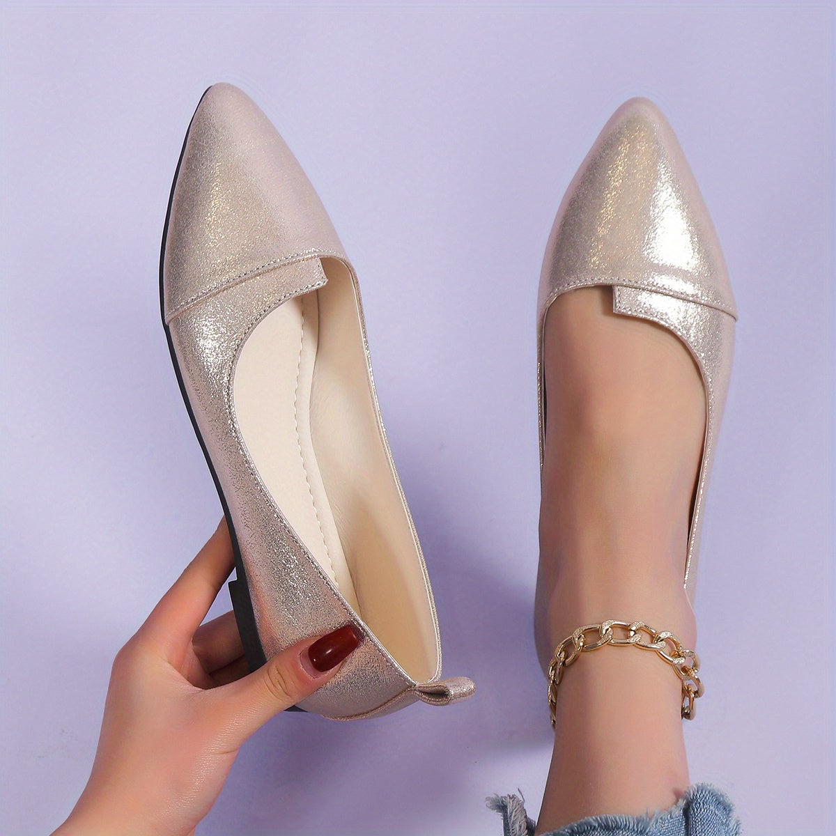 Women's Pointed Toe Ballet Flats Soft Sole Non Slip Shoes
