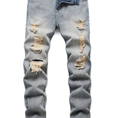 Men's Slim Fit Ripped Jeans Casual Street Style Denim Pants