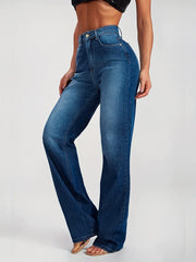 High Rise Washed Staight Leg Jeans