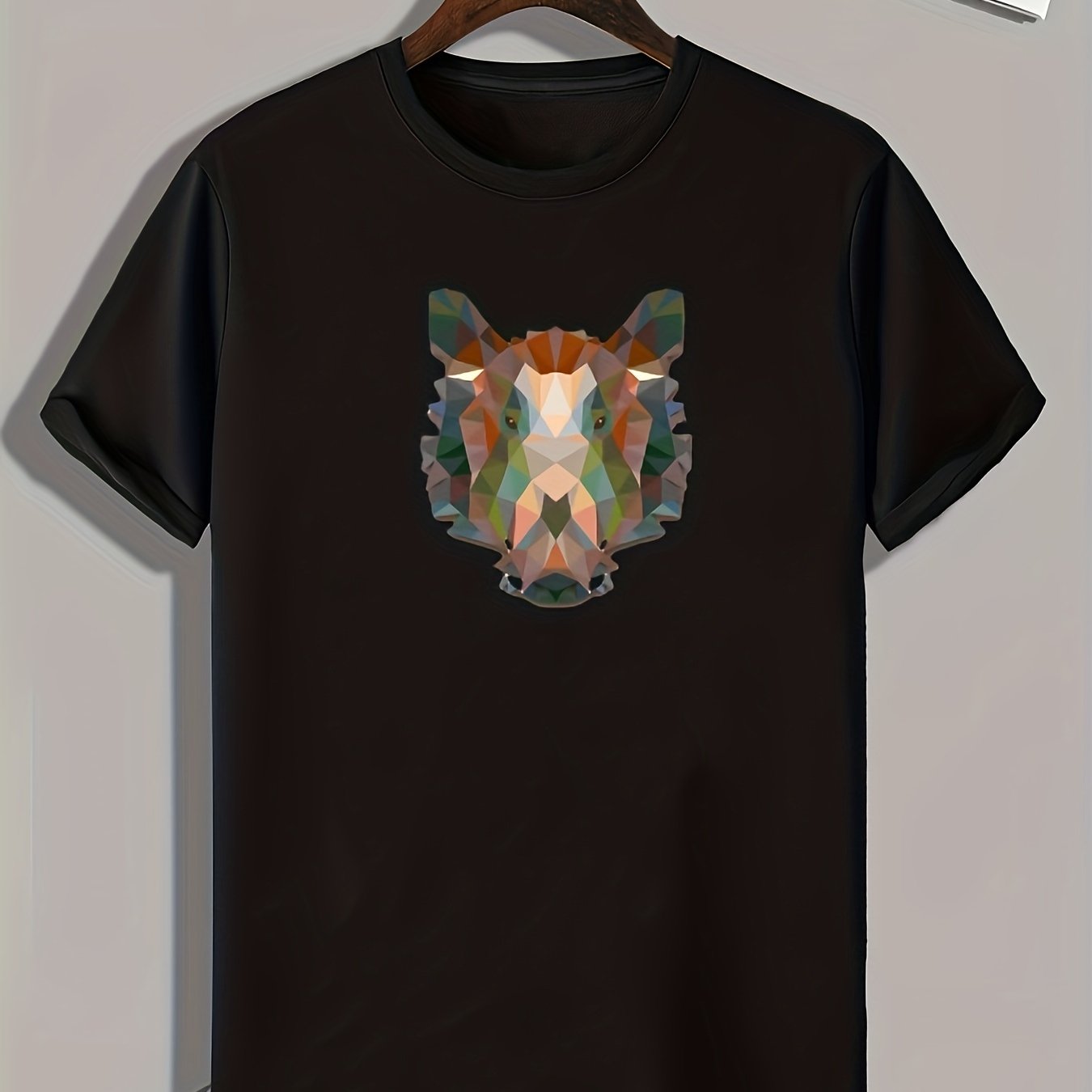 Geometric Animal Print Men's Comfy T-shirt Active Stretch Tee for Summer