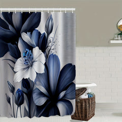 Flower Shower Curtain & Rug Set with 12 Hooks