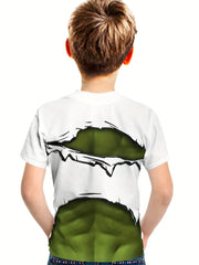 Green Muscle Print Boys T Shirt Fun Cosplay Costume Tee for Kids