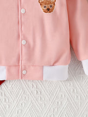 Casual Coat Baby Girl Bear Print Open Button Baseball Jersey