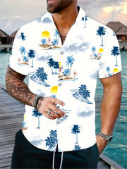 Men's Palm Trees Beach Print Short Sleeve Button Up Shirt